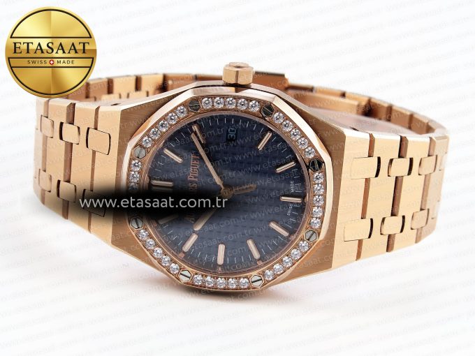Royal Oak 33mm RG 8F 1:1 Best Edition Blue Dial Diamonds Bezel on RG Bracelet Swiss Quartz - Görsel 6