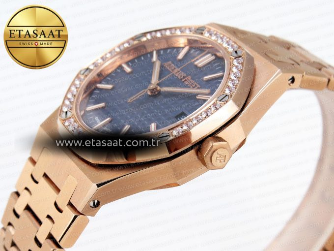 Royal Oak 33mm RG 8F 1:1 Best Edition Blue Dial Diamonds Bezel on RG Bracelet Swiss Quartz - Görsel 8