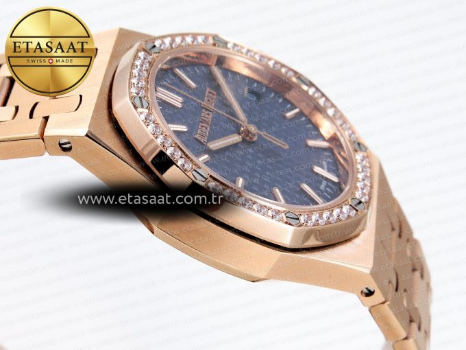 Royal Oak 33mm RG 8F 1:1 Best Edition Blue Dial Diamonds Bezel on RG Bracelet Swiss Quartz - Görsel 9