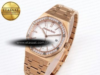 Royal Oak 33mm RG 8F 1:1 Best Edition White Dial Diamonds Bezel on RG Bracelet Swiss Quartz