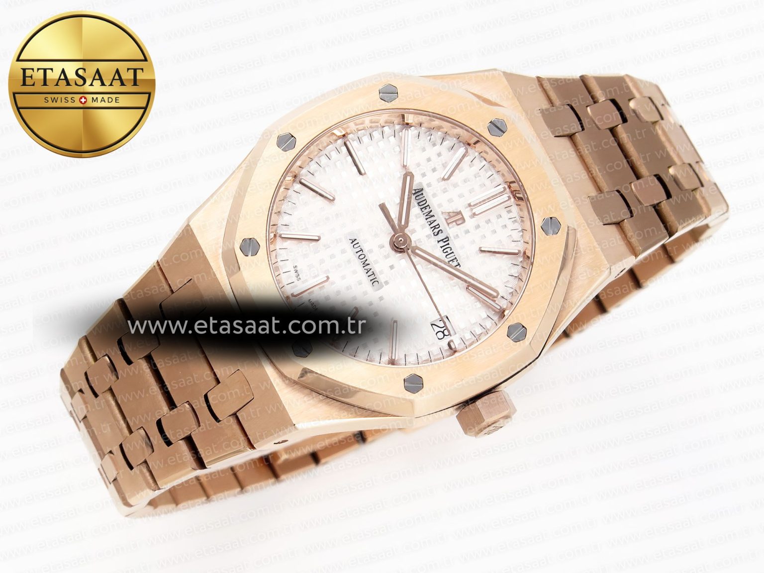 ROYAL OAK 37MM 15450 RG IPF BEST EDITION WHITE DIAL ON RG BRACELET SA3120 SUPER CLONE - Görsel 5