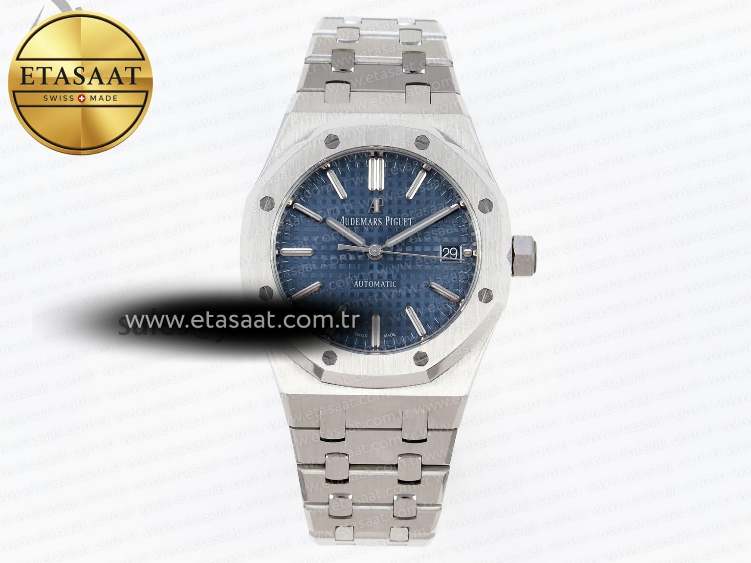 ROYAL OAK 37MM 15450 SS APSF 1:1 BEST EDITION BLUE TEXTURED DIAL ON SS BRACELET SA3120 SUPER CLONE - Görsel 3