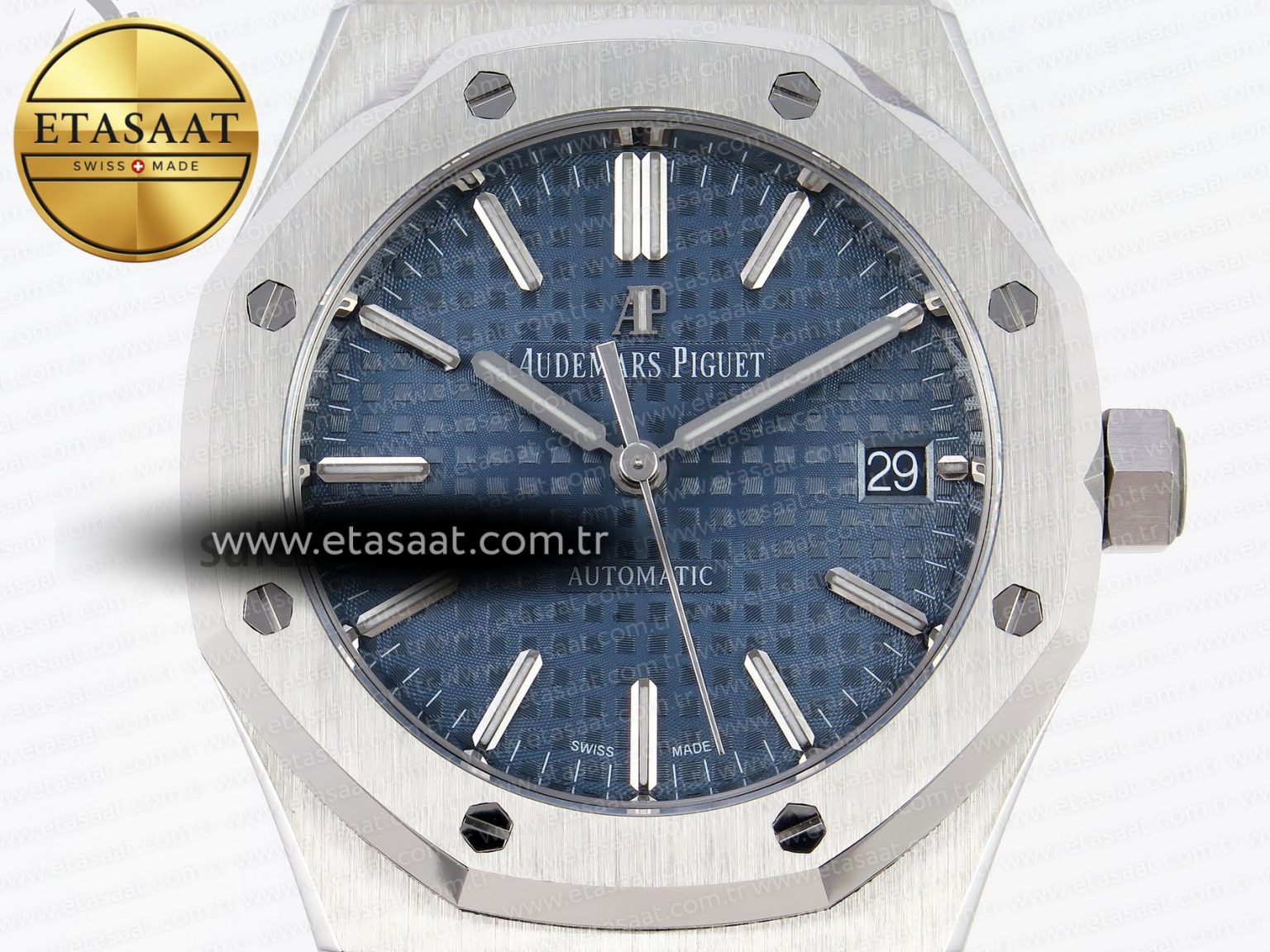 ROYAL OAK 37MM 15450 SS APSF 1:1 BEST EDITION BLUE TEXTURED DIAL ON SS BRACELET SA3120 SUPER CLONE - Görsel 4