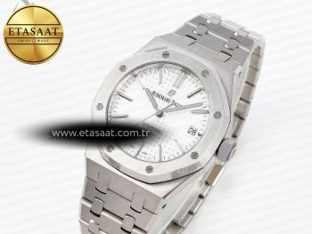 ROYAL OAK 37MM 15450 SS APSF 1:1 BEST EDITION WHITE TEXTURED DIAL ON SS BRACELET SA3120 SUPER CLONE