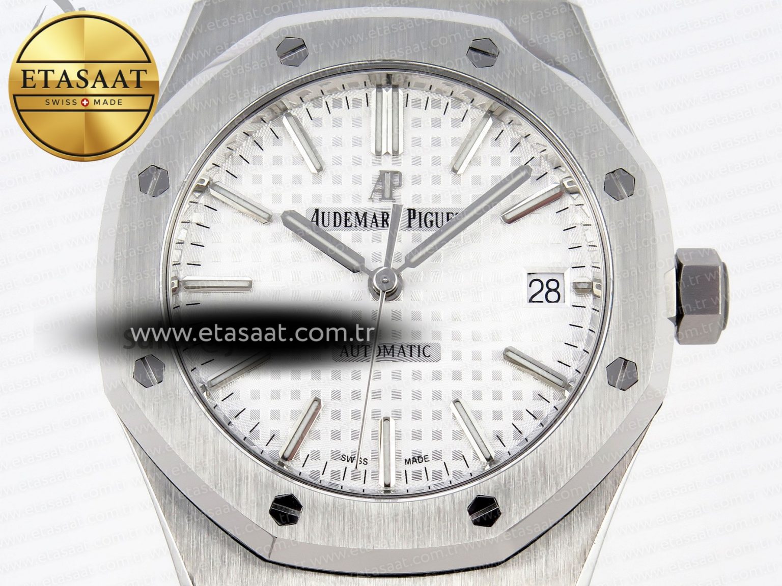 ROYAL OAK 37MM 15450 SS APSF 1:1 BEST EDITION WHITE TEXTURED DIAL ON SS BRACELET SA3120 SUPER CLONE - Görsel 4