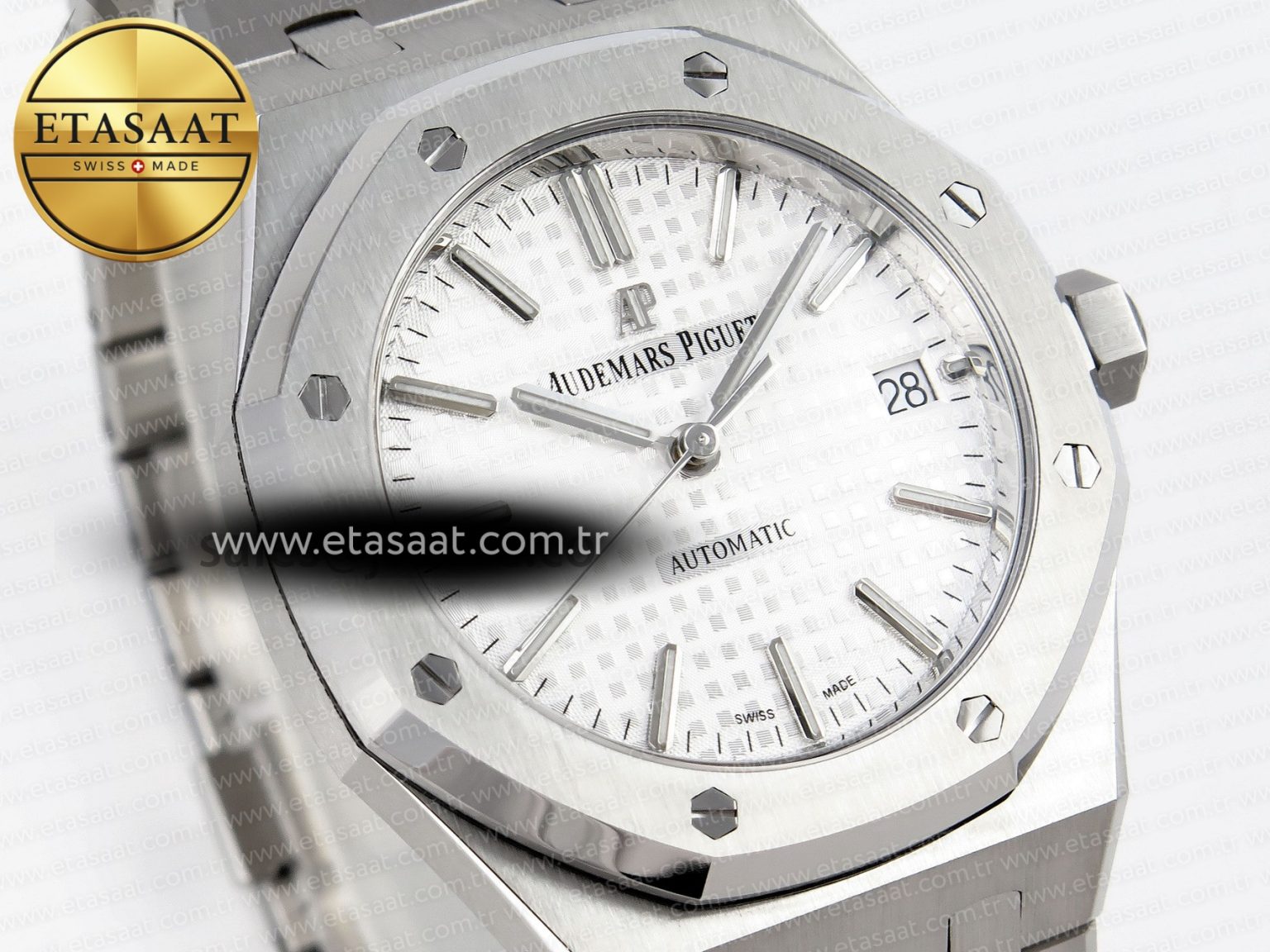 ROYAL OAK 37MM 15450 SS APSF 1:1 BEST EDITION WHITE TEXTURED DIAL ON SS BRACELET SA3120 SUPER CLONE - Görsel 5