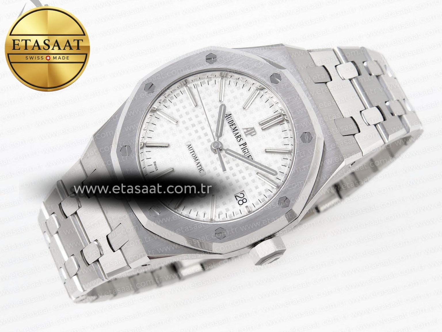 ROYAL OAK 37MM 15450 SS APSF 1:1 BEST EDITION WHITE TEXTURED DIAL ON SS BRACELET SA3120 SUPER CLONE - Görsel 6