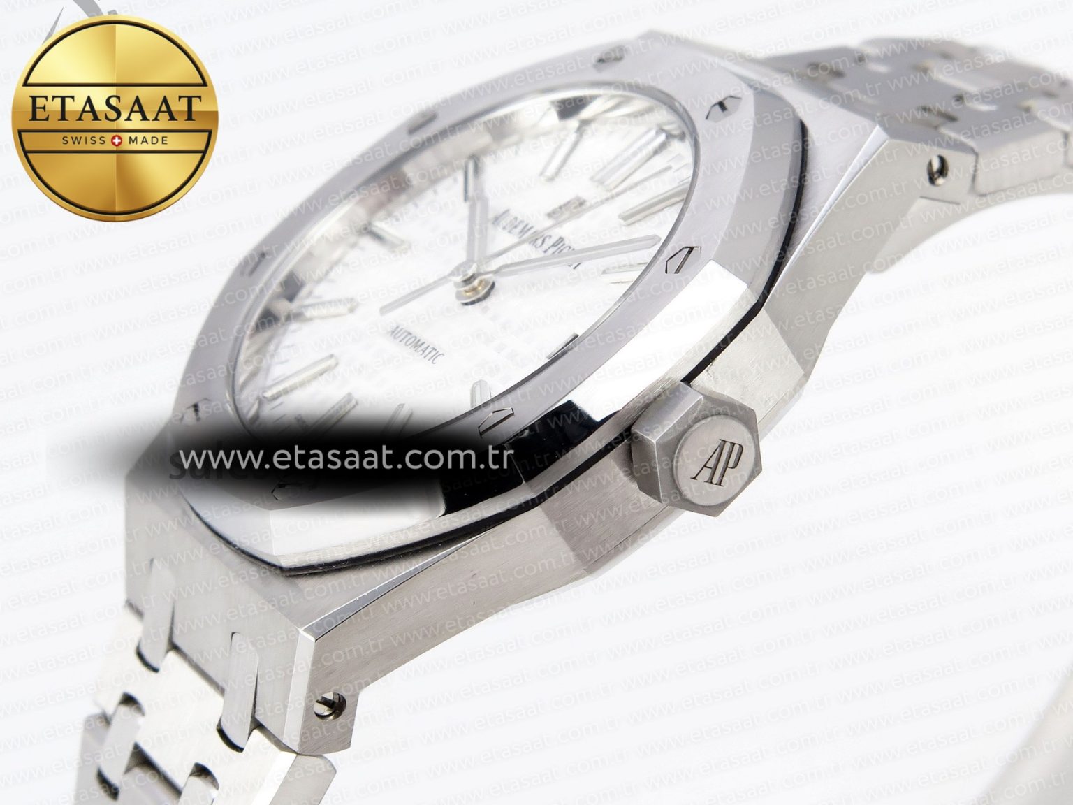 ROYAL OAK 37MM 15450 SS APSF 1:1 BEST EDITION WHITE TEXTURED DIAL ON SS BRACELET SA3120 SUPER CLONE - Görsel 7