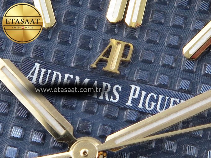 ROYAL OAK 37MM 15450 YG IPF BEST EDITION BLUE DIAL ON YG BRACELET SA3120 SUPER CLONE - Görsel 11