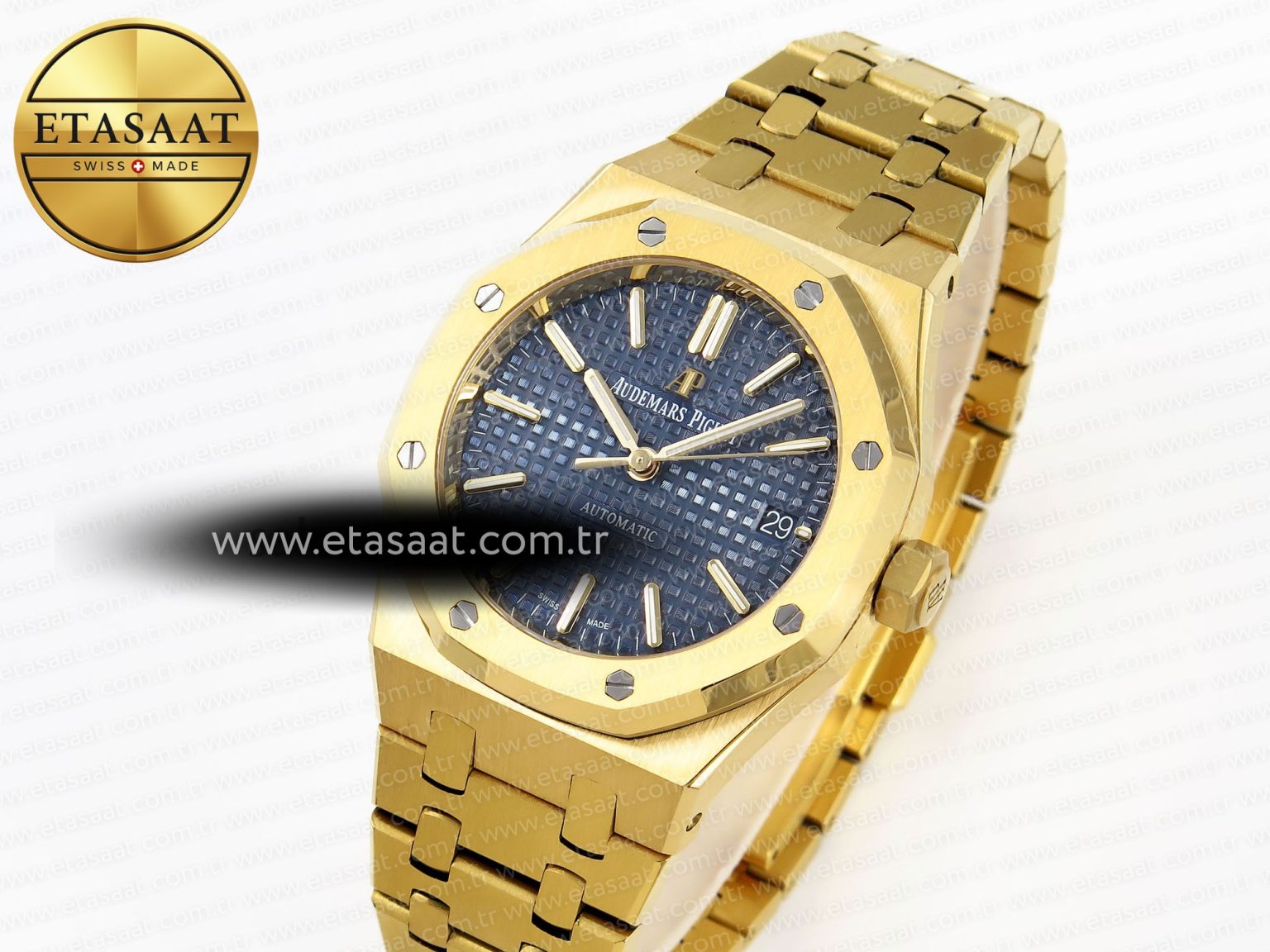ROYAL OAK 37MM 15450 YG IPF BEST EDITION BLUE DIAL ON YG BRACELET SA3120 SUPER CLONE - Görsel 2