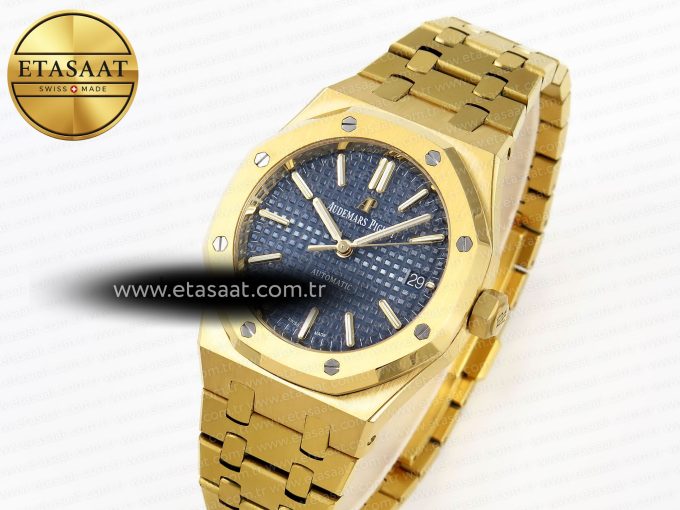 ROYAL OAK 37MM 15450 YG IPF BEST EDITION BLUE DIAL ON YG BRACELET SA3120 SUPER CLONE - Görsel 2