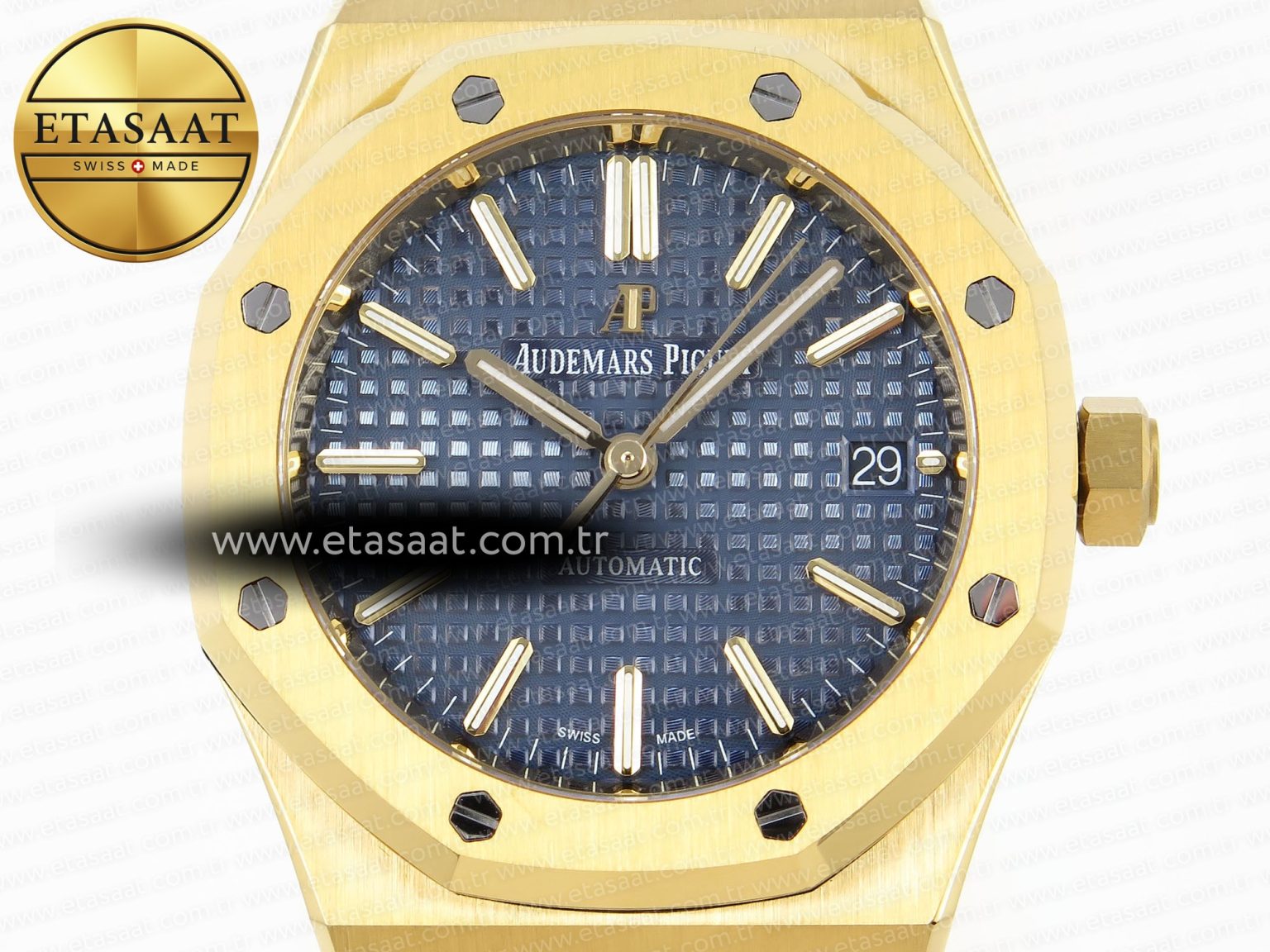 ROYAL OAK 37MM 15450 YG IPF BEST EDITION BLUE DIAL ON YG BRACELET SA3120 SUPER CLONE - Görsel 4