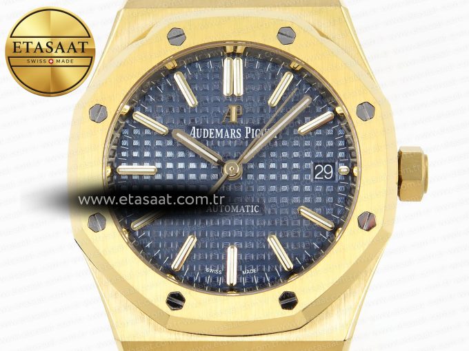 ROYAL OAK 37MM 15450 YG IPF BEST EDITION BLUE DIAL ON YG BRACELET SA3120 SUPER CLONE - Görsel 4