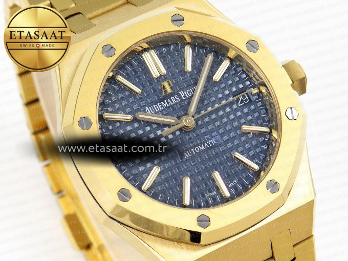 ROYAL OAK 37MM 15450 YG IPF BEST EDITION BLUE DIAL ON YG BRACELET SA3120 SUPER CLONE - Görsel 5