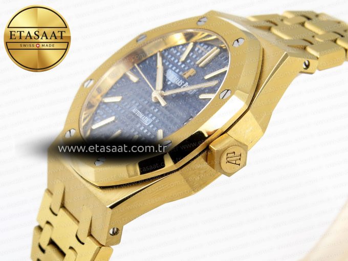 ROYAL OAK 37MM 15450 YG IPF BEST EDITION BLUE DIAL ON YG BRACELET SA3120 SUPER CLONE - Görsel 7