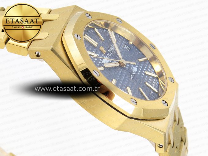 ROYAL OAK 37MM 15450 YG IPF BEST EDITION BLUE DIAL ON YG BRACELET SA3120 SUPER CLONE - Görsel 8