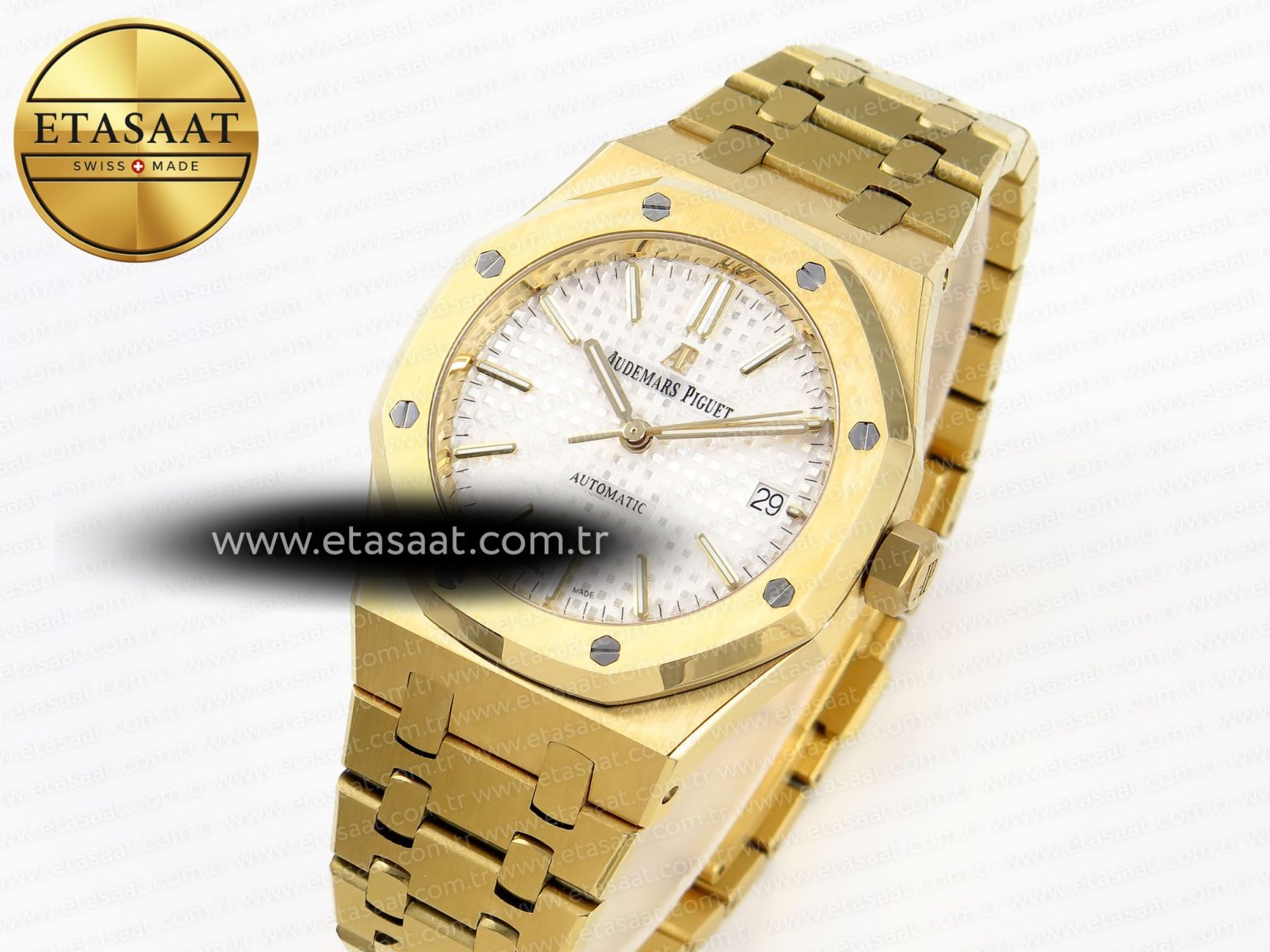 ROYAL OAK 37MM 15450 YG IPF BEST EDITION WHITE DIAL ON YG BRACELET SA3120 SUPER CLONE - Görsel 1