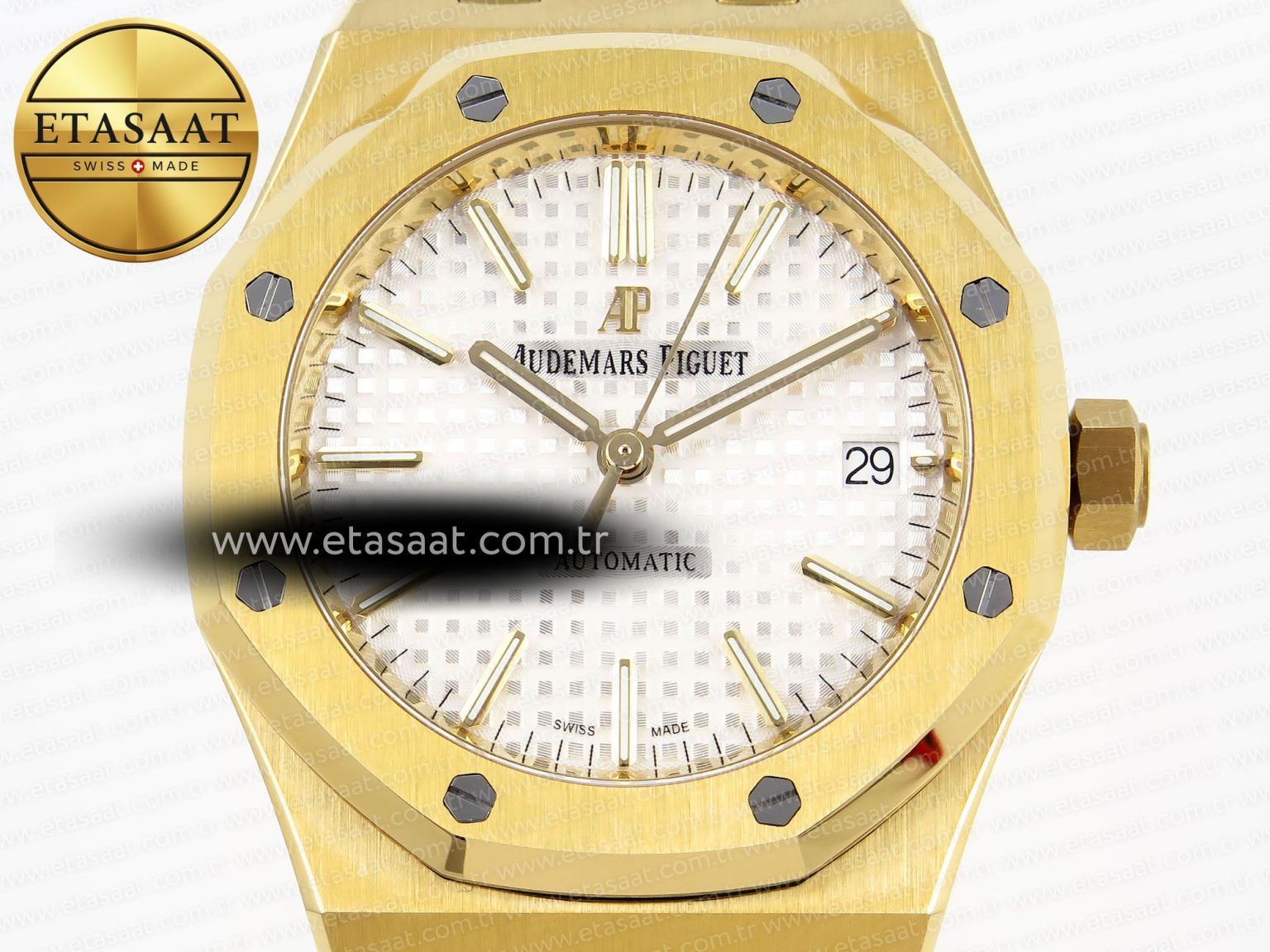 ROYAL OAK 37MM 15450 YG IPF BEST EDITION WHITE DIAL ON YG BRACELET SA3120 SUPER CLONE - Görsel 4