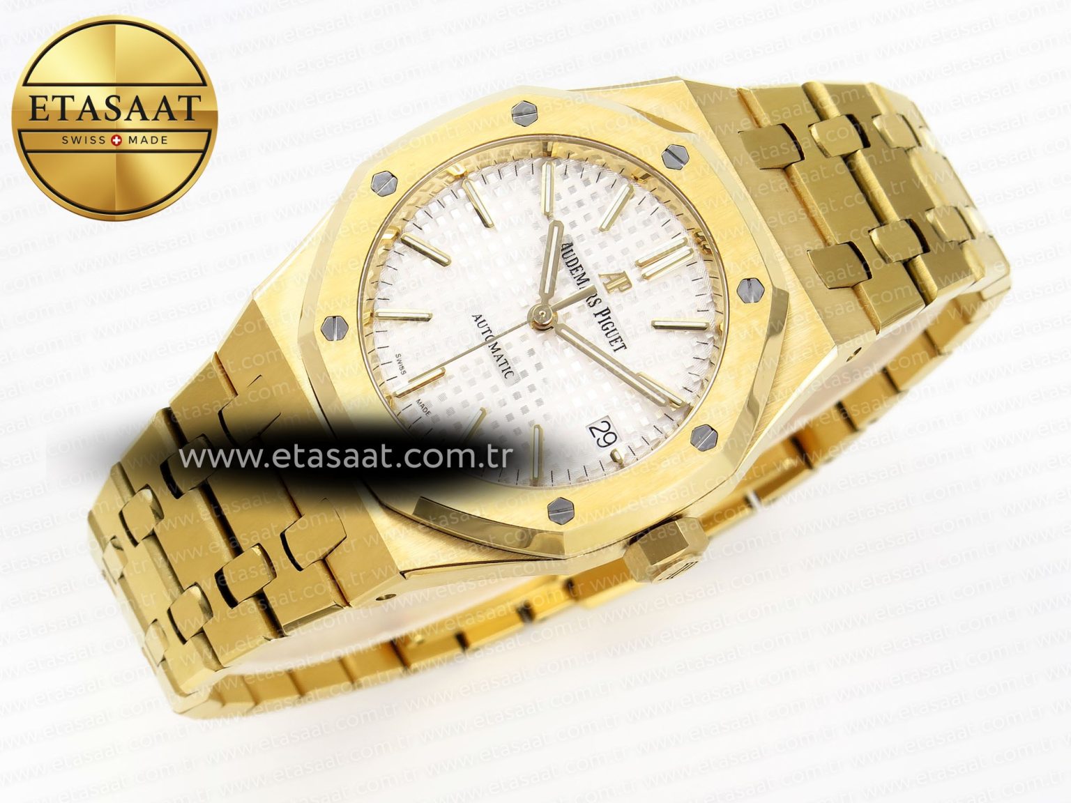 ROYAL OAK 37MM 15450 YG IPF BEST EDITION WHITE DIAL ON YG BRACELET SA3120 SUPER CLONE - Görsel 5