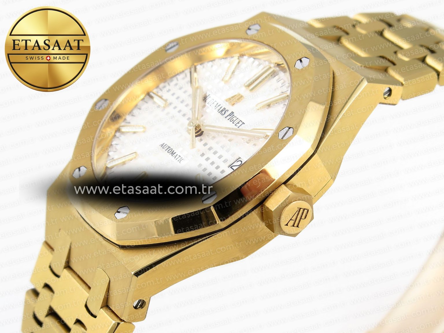 ROYAL OAK 37MM 15450 YG IPF BEST EDITION WHITE DIAL ON YG BRACELET SA3120 SUPER CLONE - Görsel 6