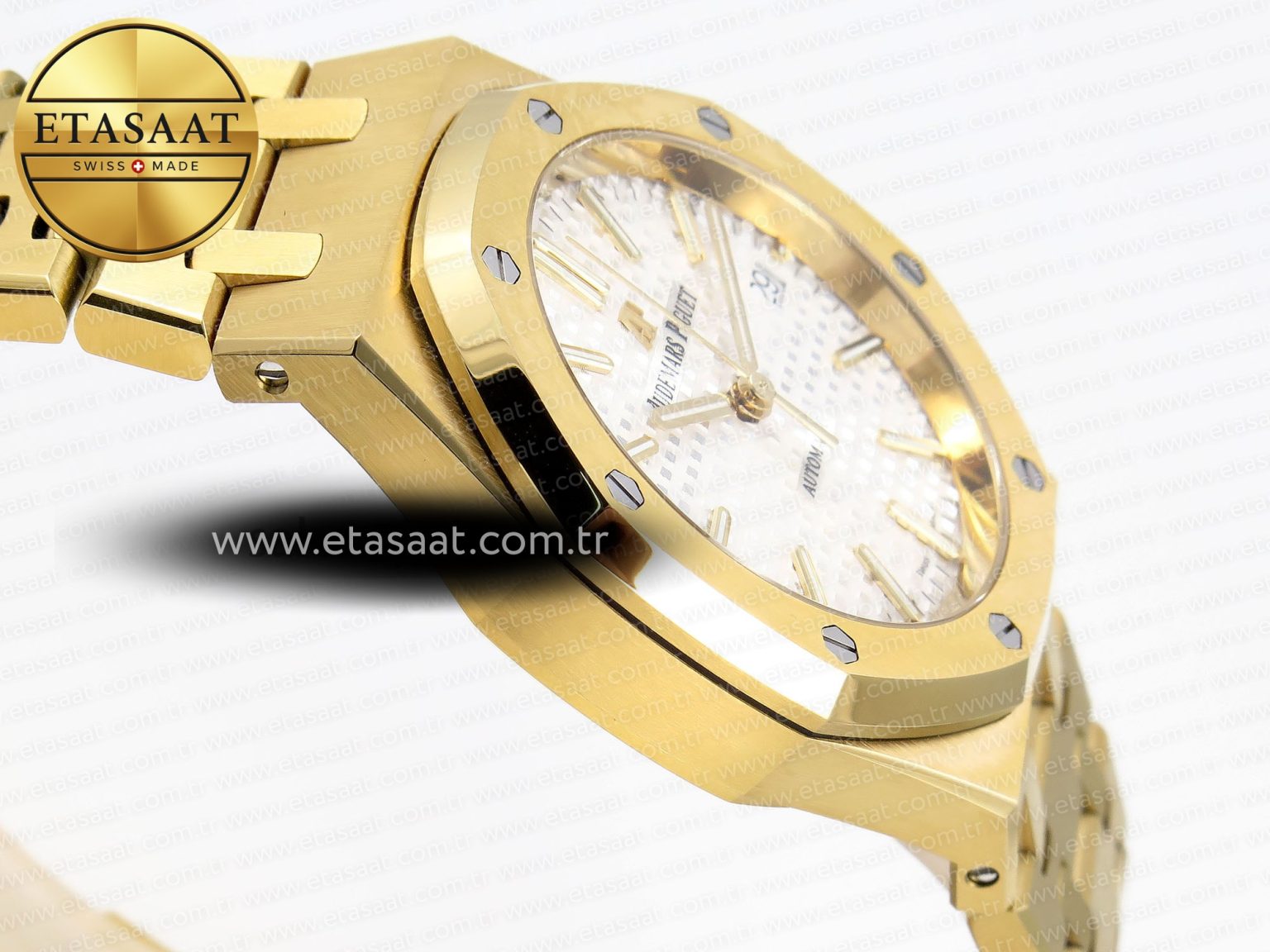 ROYAL OAK 37MM 15450 YG IPF BEST EDITION WHITE DIAL ON YG BRACELET SA3120 SUPER CLONE - Görsel 7
