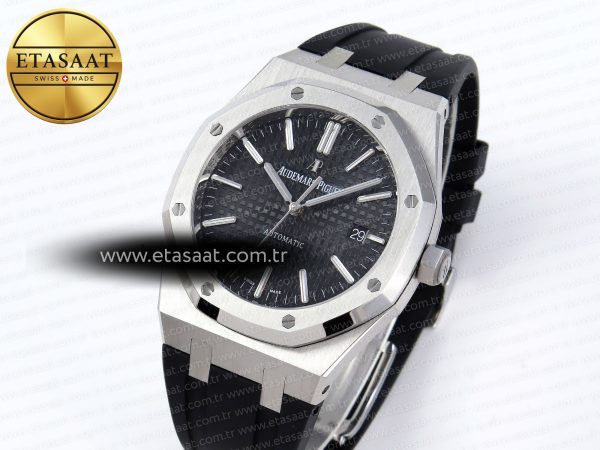 Royal Oak 41mm 15400 SS APSF 1:1 Best Edition Black Textured Dial on Black Rubber Strap SA3120 Super Clone V3