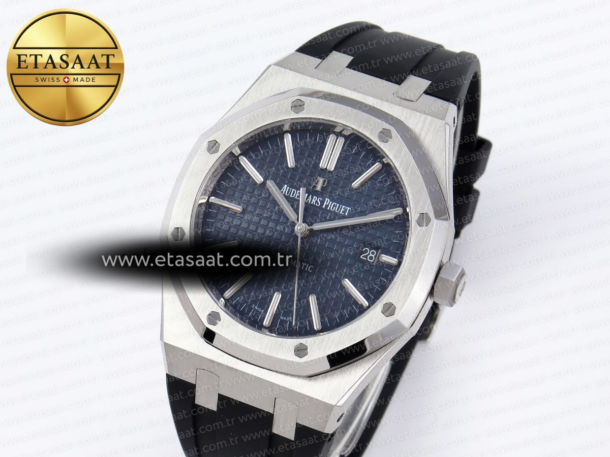 Royal Oak 41mm 15400 SS APSF 1:1 Best Edition Blue Textured Dial on Black Rubber Strap SA3120 Super Clone V3 - Görsel 1