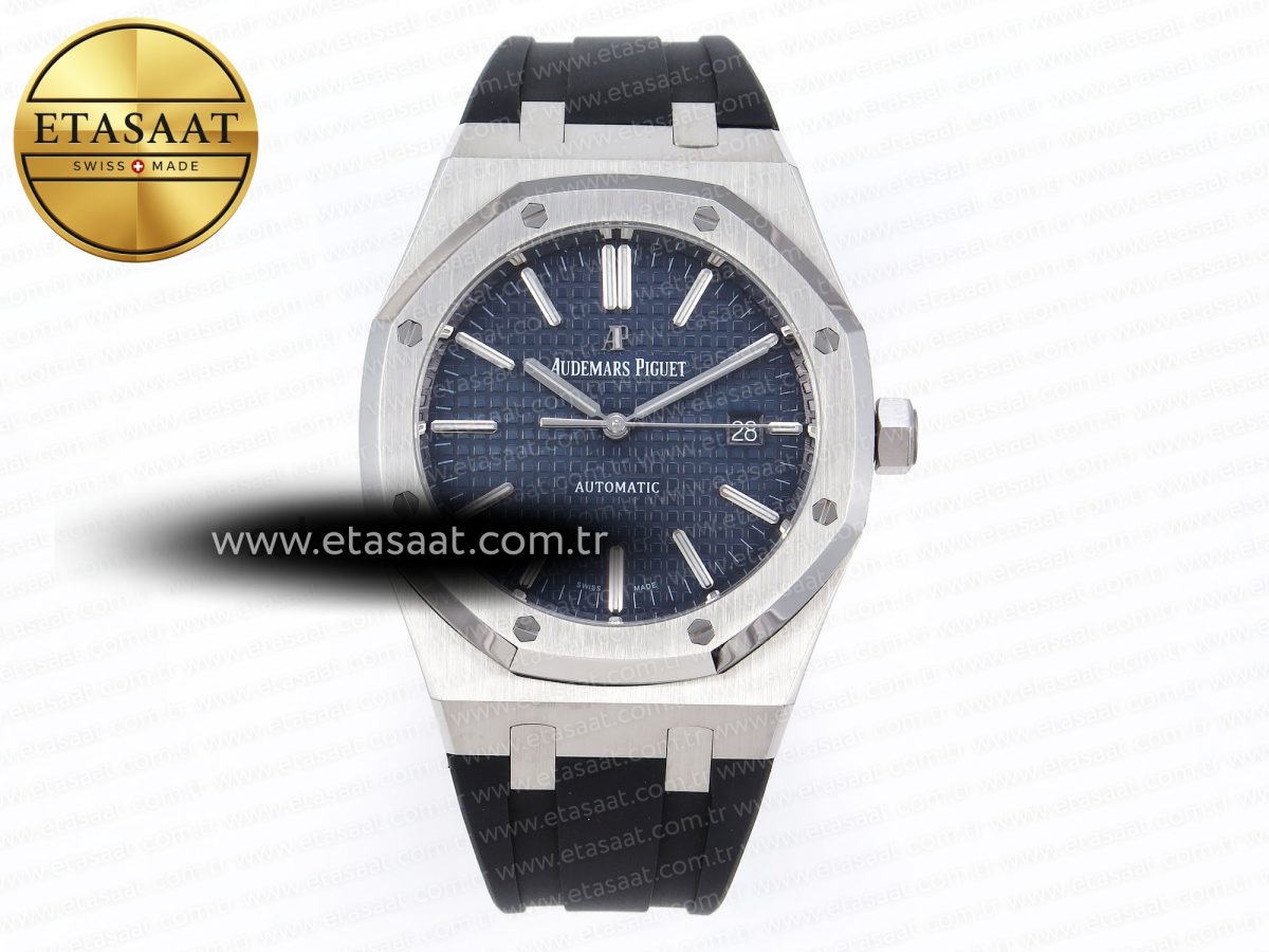 Royal Oak 41mm 15400 SS APSF 1:1 Best Edition Blue Textured Dial on Black Rubber Strap SA3120 Super Clone V3 - Görsel 3