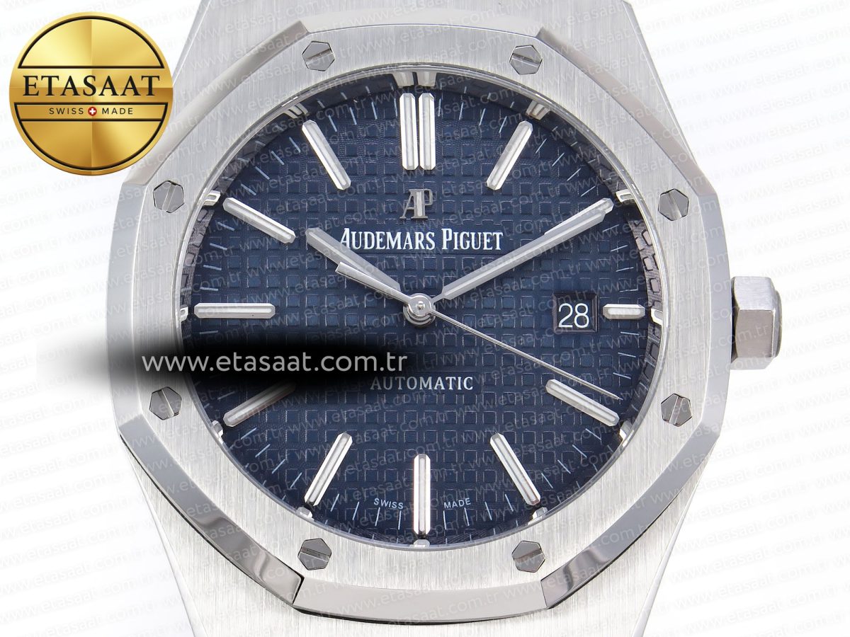 Royal Oak 41mm 15400 SS APSF 1:1 Best Edition Blue Textured Dial on Black Rubber Strap SA3120 Super Clone V3 - Görsel 4