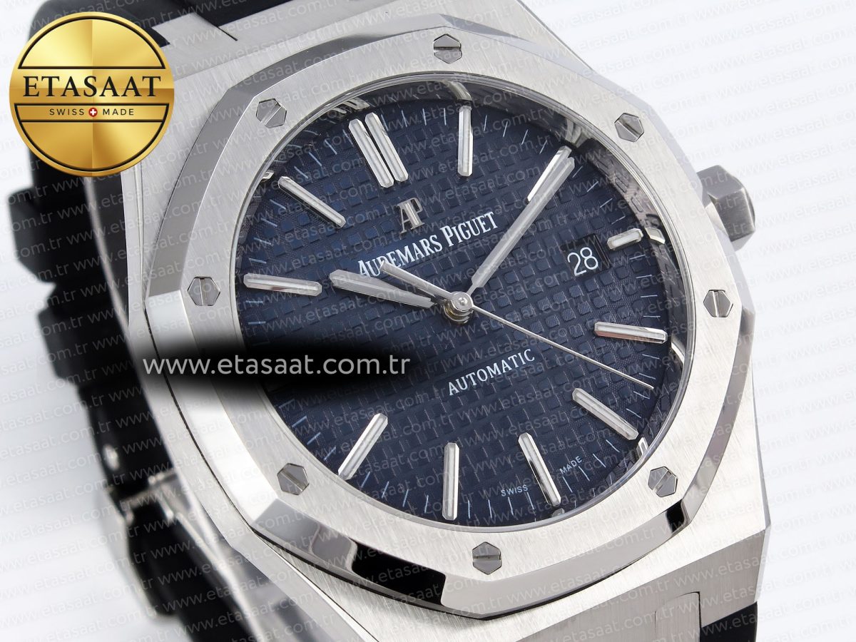 Royal Oak 41mm 15400 SS APSF 1:1 Best Edition Blue Textured Dial on Black Rubber Strap SA3120 Super Clone V3 - Görsel 5