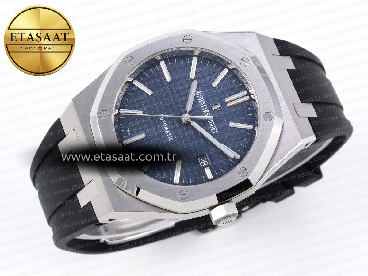 Royal Oak 41mm 15400 SS APSF 1:1 Best Edition Blue Textured Dial on Black Rubber Strap SA3120 Super Clone V3 - Görsel 7