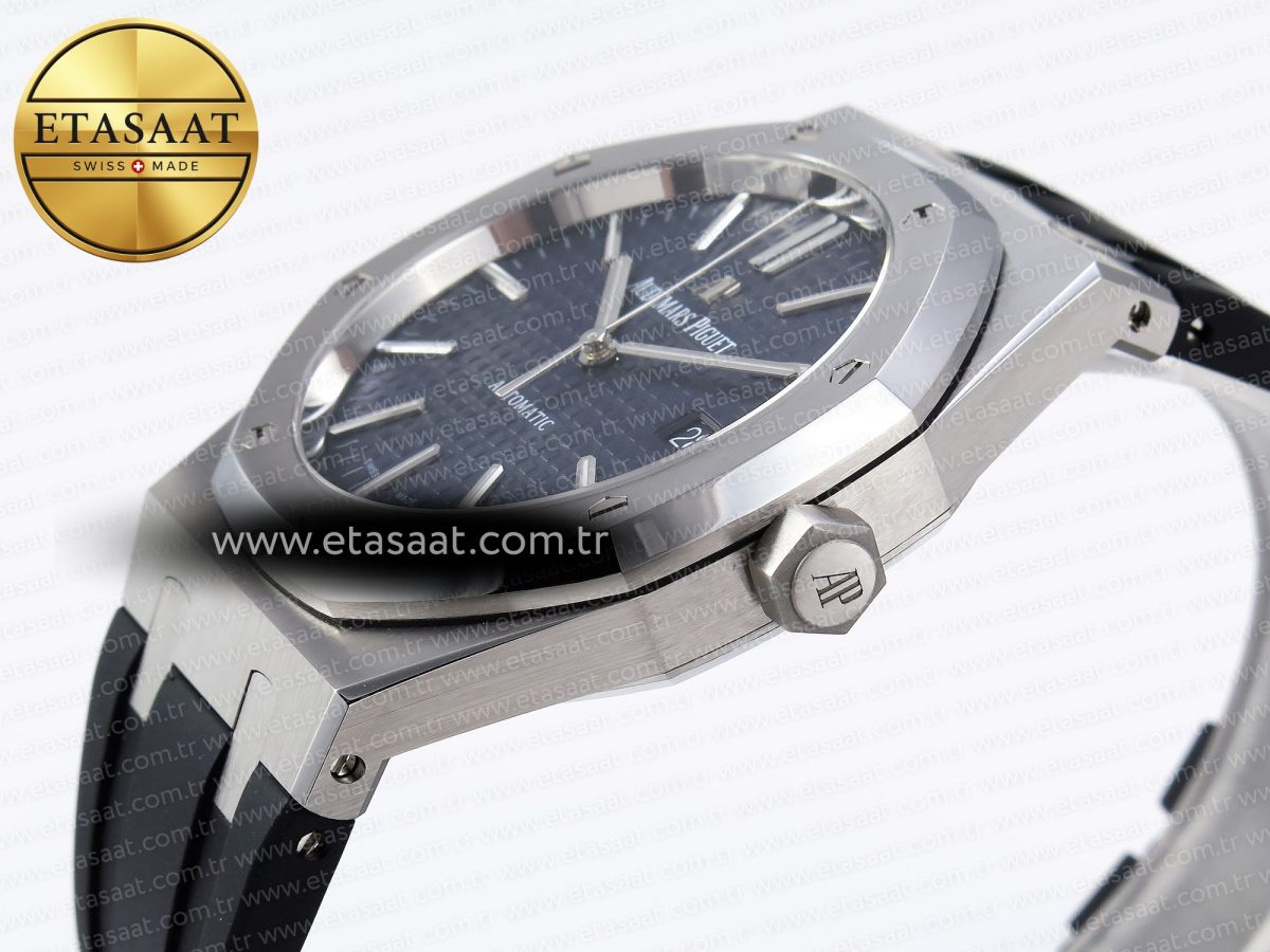 Royal Oak 41mm 15400 SS APSF 1:1 Best Edition Blue Textured Dial on Black Rubber Strap SA3120 Super Clone V3 - Görsel 8