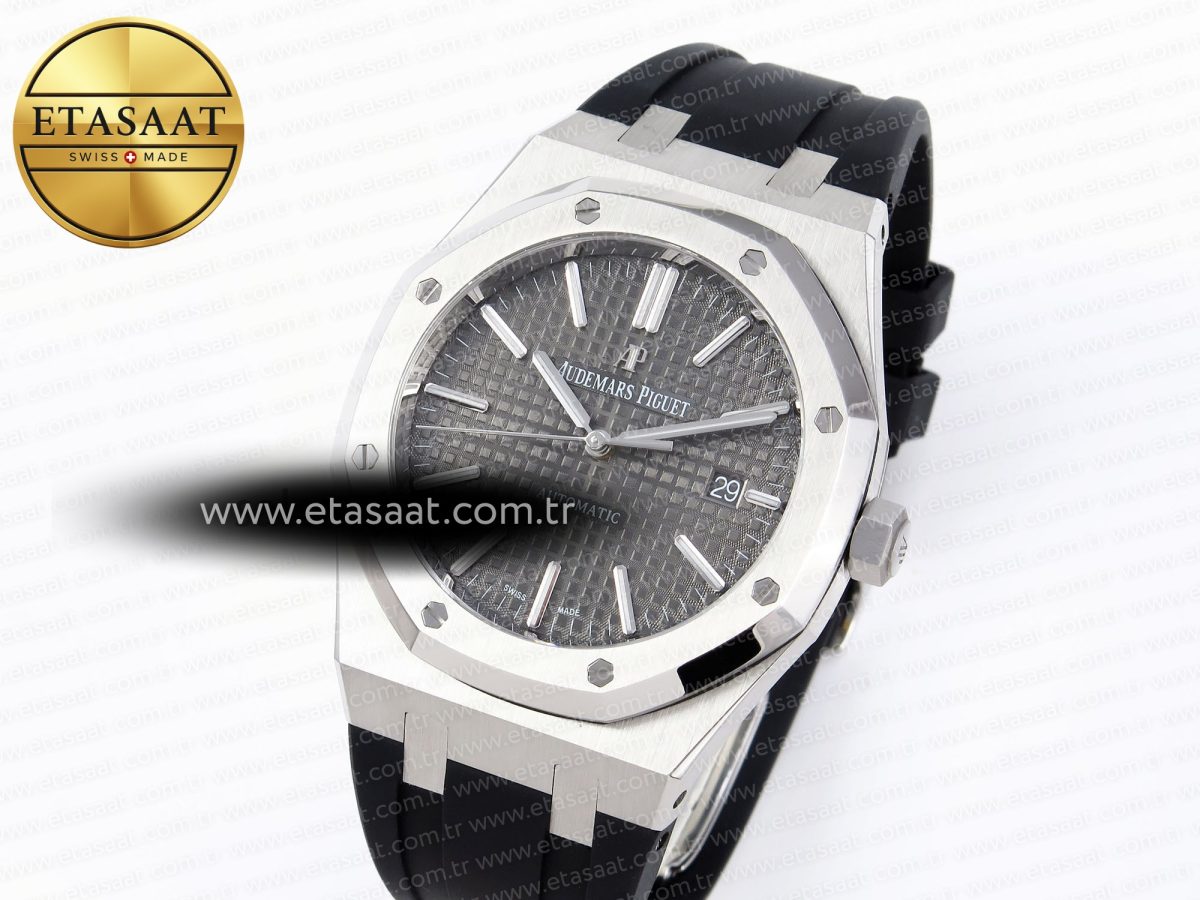 Royal Oak 41mm 15400 SS APSF 1:1 Best Edition Gray Textured Dial on Black Rubber Strap SA3120 Super Clone V3 - Görsel 2