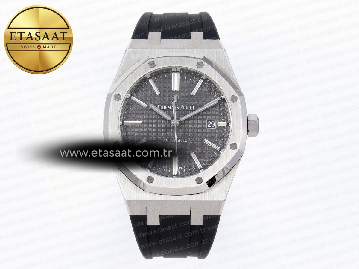 Royal Oak 41mm 15400 SS APSF 1:1 Best Edition Gray Textured Dial on Black Rubber Strap SA3120 Super Clone V3 - Görsel 3