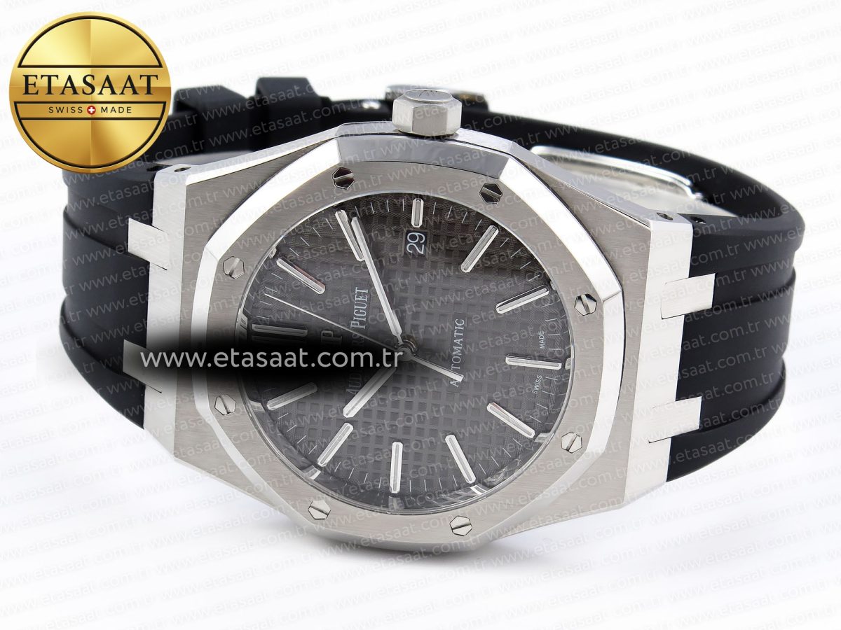 Royal Oak 41mm 15400 SS APSF 1:1 Best Edition Gray Textured Dial on Black Rubber Strap SA3120 Super Clone V3 - Görsel 6