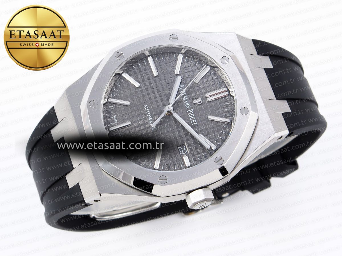 Royal Oak 41mm 15400 SS APSF 1:1 Best Edition Gray Textured Dial on Black Rubber Strap SA3120 Super Clone V3 - Görsel 7