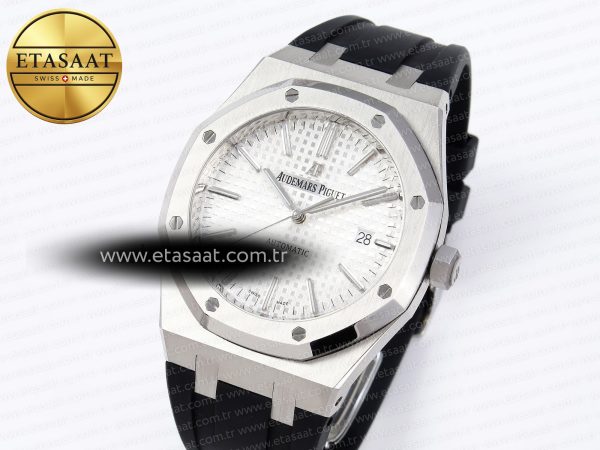 Royal Oak 41mm 15400 SS APSF 1:1 Best Edition White Textured Dial on Black Rubber Strap SA3120 Super Clone V3