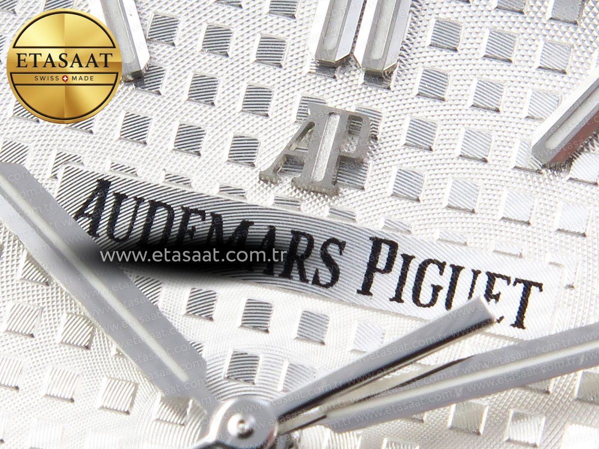 Royal Oak 41mm 15400 SS APSF 1:1 Best Edition White Textured Dial on Black Rubber Strap SA3120 Super Clone V3 - Görsel 10