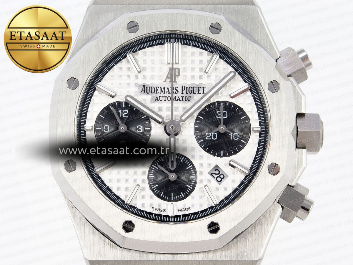 Audemars Piguet ROYAL OAK CHRONO 26331ST WHITE DIAL BLACK SUBDIAL ON SS A7750 - Görsel 4