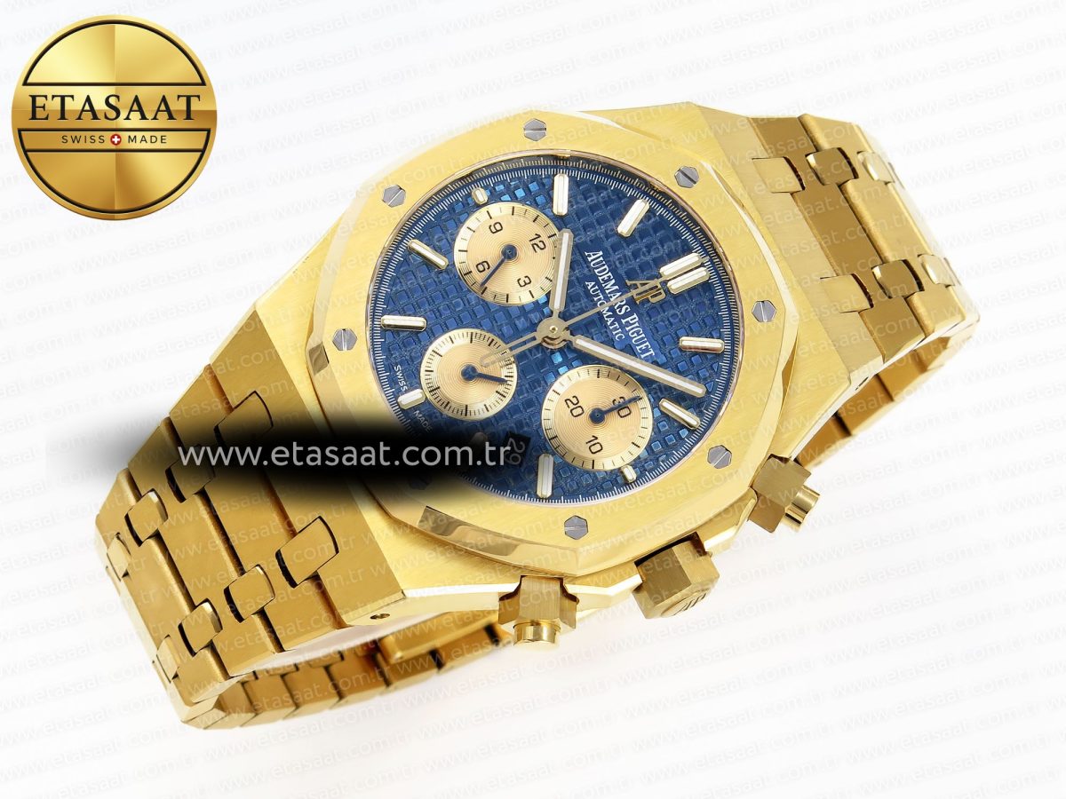 Audemars Piguet ROYAL OAK CHRONO 26331ST YG BLUE DIAL GOLD SUBDIAL ON YG A7750 - Görsel 5