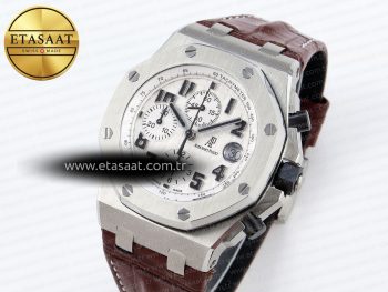 ROYAL OAK OFFSHORE 42MM SAFARI SS APF 1:1 BEST EDITION WHITE DIAL ON BROWN LEATHER STRAP A7750