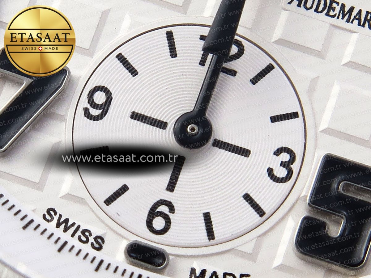 audemars piguet WHITE DIAL ON BROWN LEATHER STRAP A7750 - Görsel 12