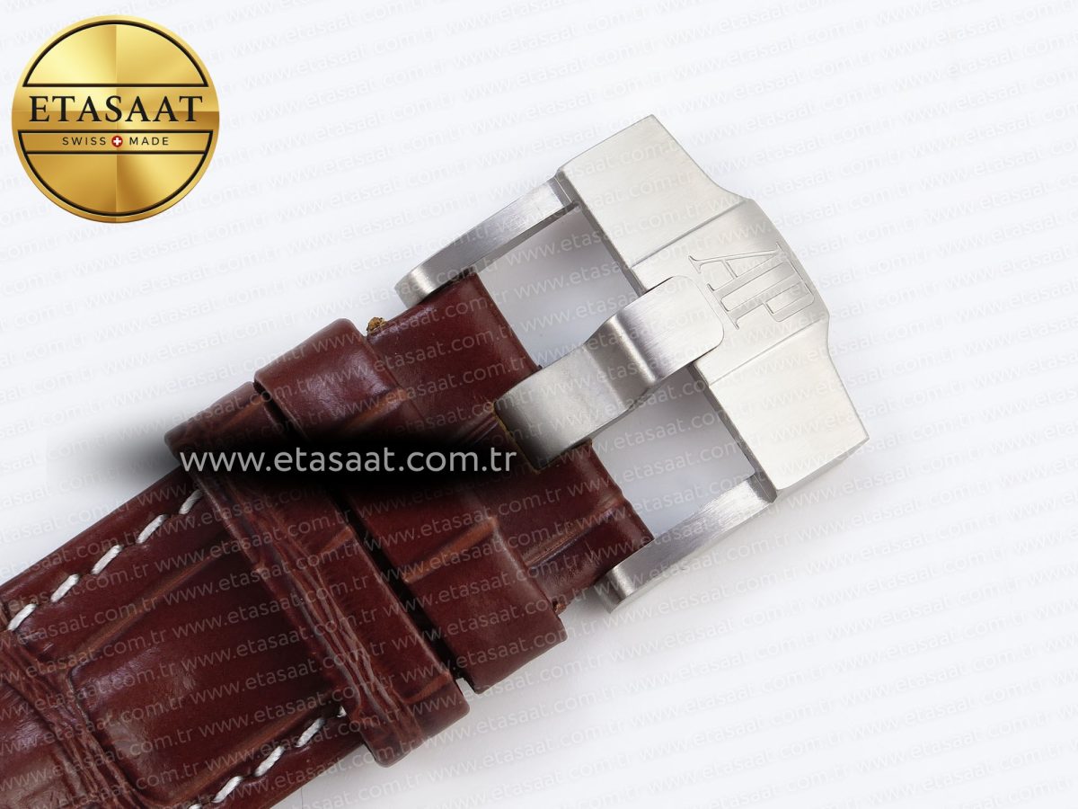 audemars piguet WHITE DIAL ON BROWN LEATHER STRAP A7750 - Görsel 27