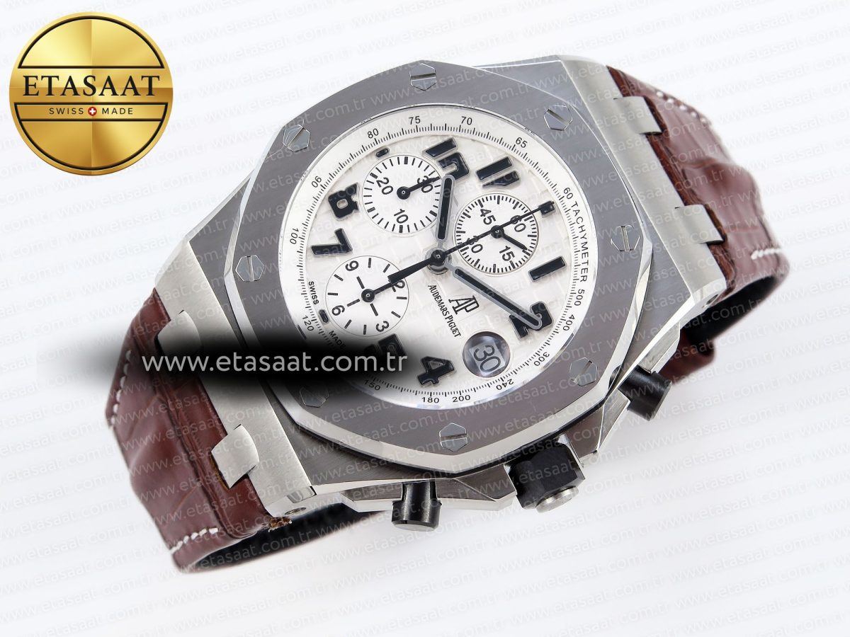 audemars piguet WHITE DIAL ON BROWN LEATHER STRAP A7750 - Görsel 6