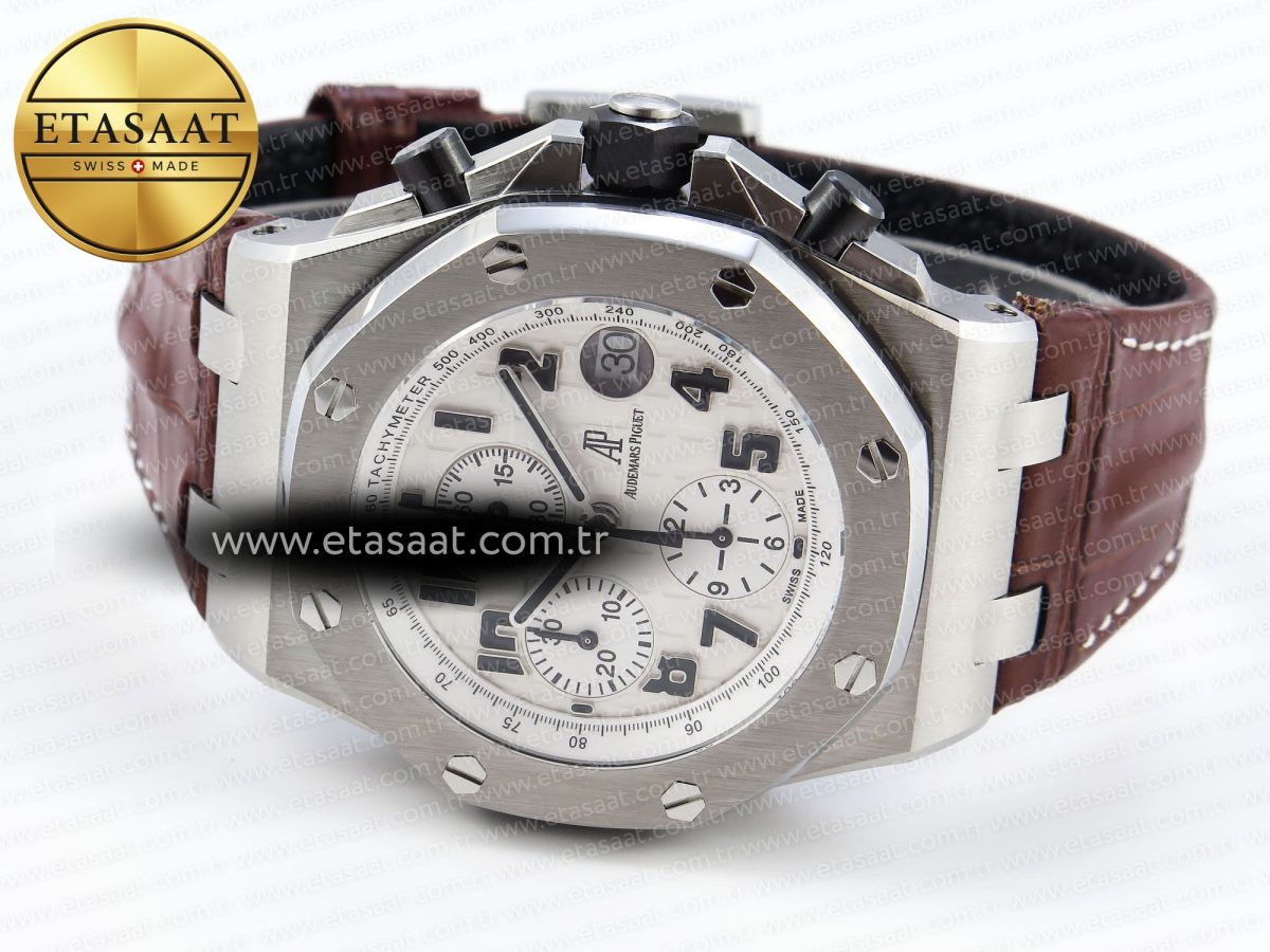 audemars piguet WHITE DIAL ON BROWN LEATHER STRAP A7750 - Görsel 7
