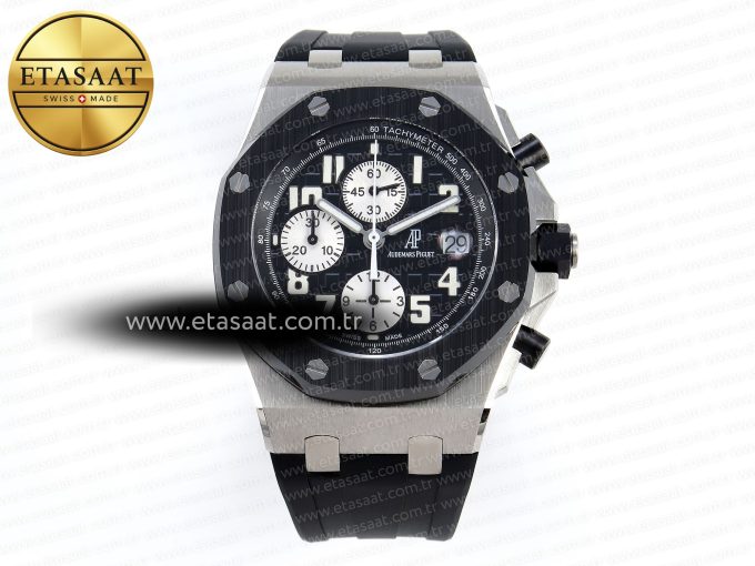 Royal Oak Offshore 42mm SS APF 1:1 Best Edition Black Dial White Markers on Black Rubber Strap A7750 - Görsel 3