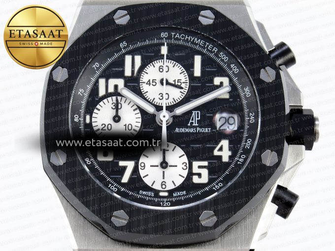 Royal Oak Offshore 42mm SS APF 1:1 Best Edition Black Dial White Markers on Black Rubber Strap A7750 - Görsel 4