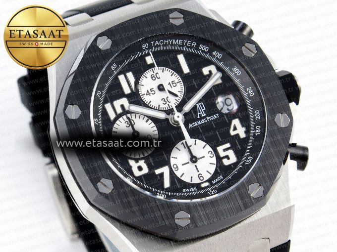 Royal Oak Offshore 42mm SS APF 1:1 Best Edition Black Dial White Markers on Black Rubber Strap A7750 - Görsel 5