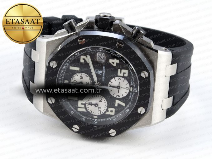 Royal Oak Offshore 42mm SS APF 1:1 Best Edition Black Dial White Markers on Black Rubber Strap A7750 - Görsel 6