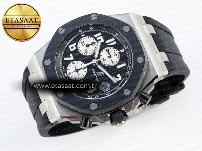 Royal Oak Offshore 42mm SS APF 1:1 Best Edition Black Dial White Markers on Black Rubber Strap A7750 - Görsel 7